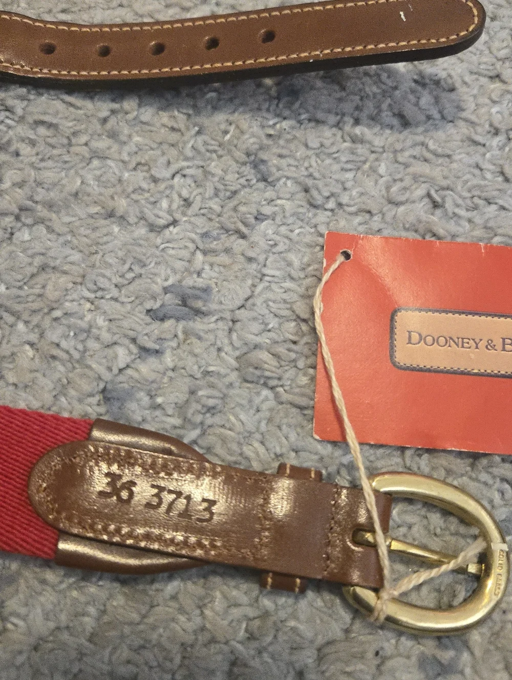 Vintage Dooney & Bourke Red Navy Striped Leather Canvas Belt Size 36